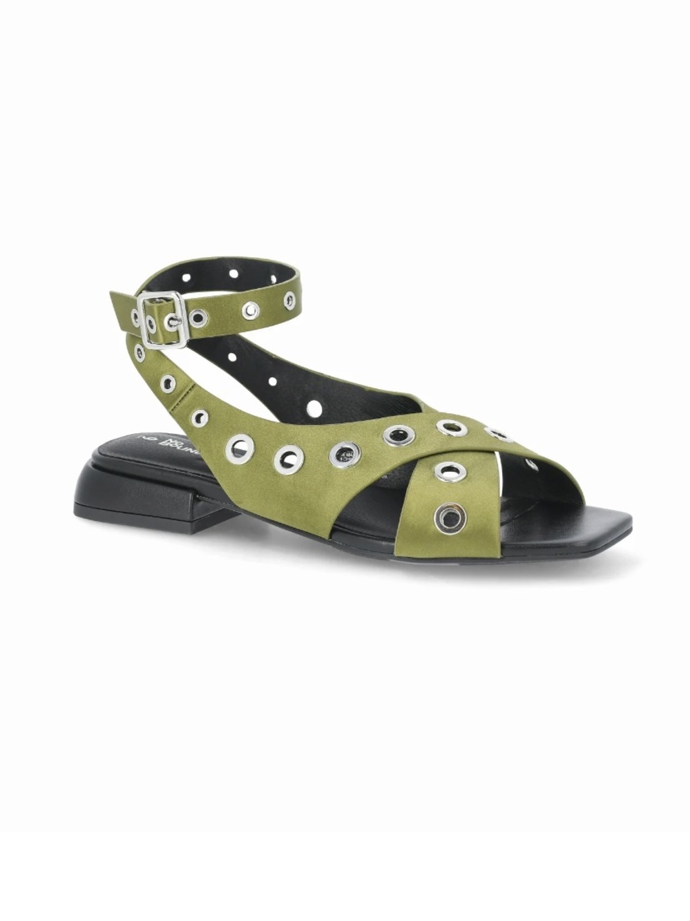 No Boundaries Olive Ankle-Strap Grommet Flat Sandal